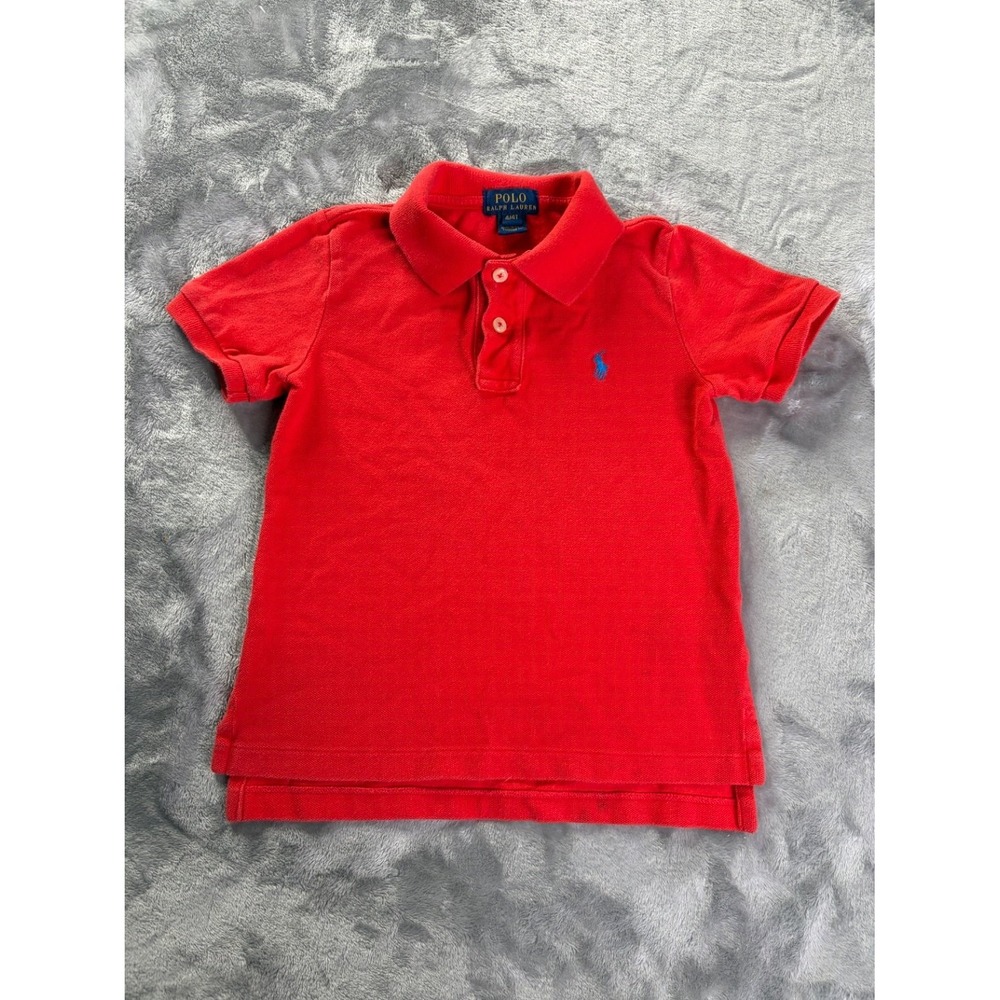 Polo Ralph Lauren Tennis Boys Shirt 4T Red Short Sleeve Embroidered sleeves